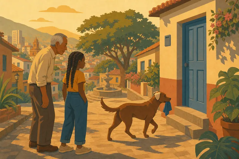 Cover illustration for The Blue Door, A0 Spanish story