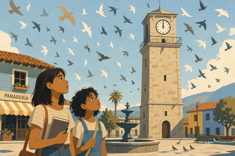 Cover illustration for A Hundred Birds in the Sky, A1 Spanish story