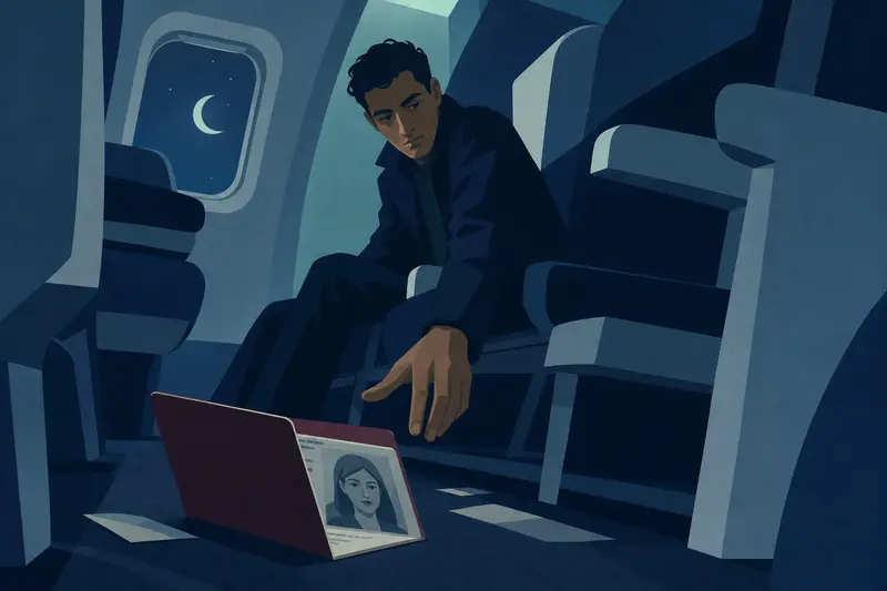 Cover illustration for The Man in Seat 14B, A2 Spanish story