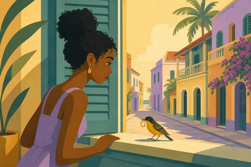 Cover illustration for The Bird with the Golden Ring, A0 Spanish story