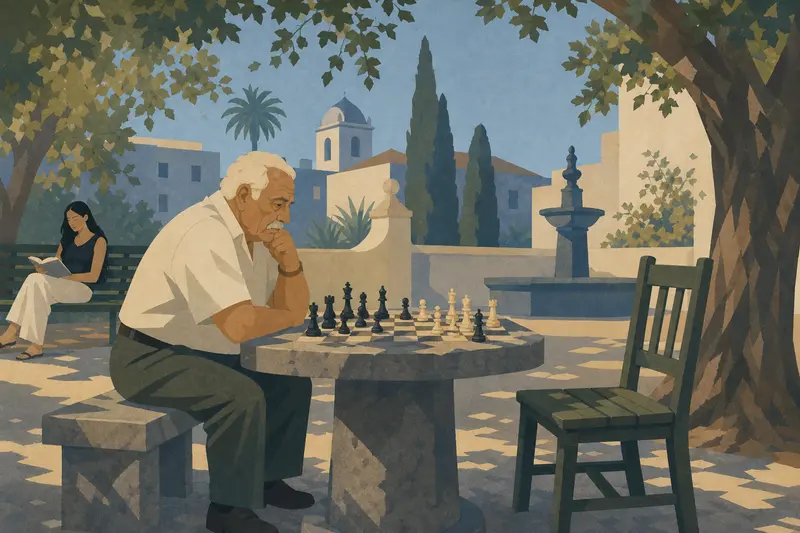 Cover illustration for The Empty Chair, A1 Spanish story