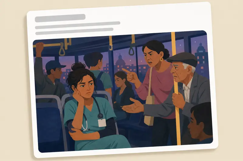 Cover illustration for AITJ for not giving up my seat on the bus to an elderly man?, B1 Spanish story