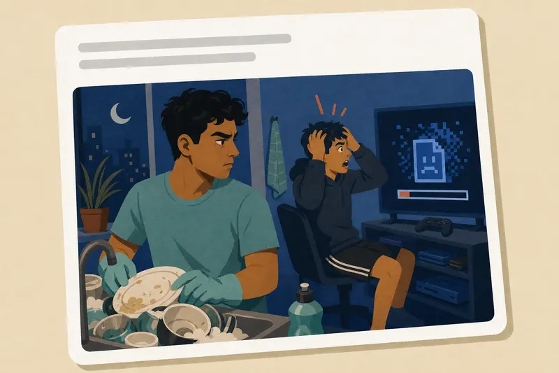 Cover illustration for AITJ for deleting my brother's video game save file because he never helps with the dishes?, B1 Spanish story