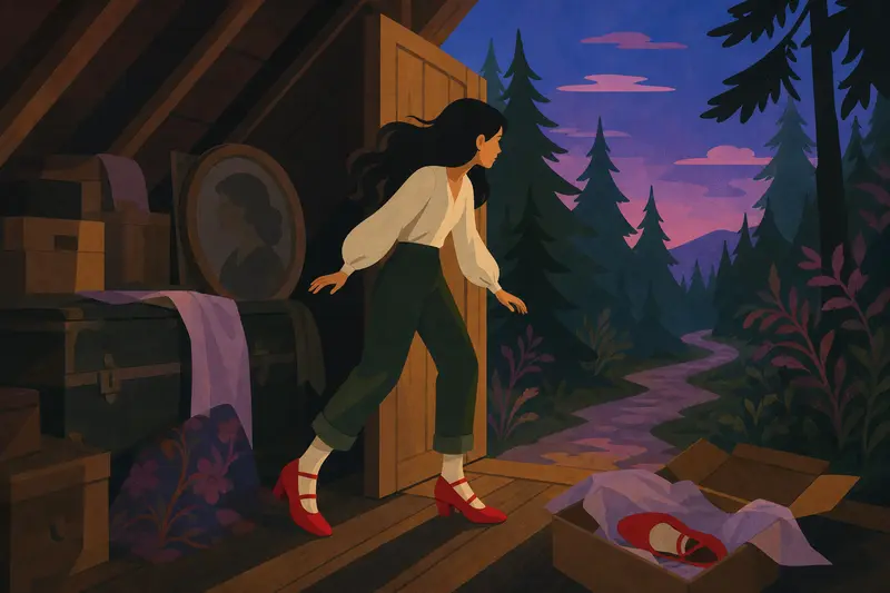 Cover illustration for The Red Shoes in the Attic, A2 Spanish story