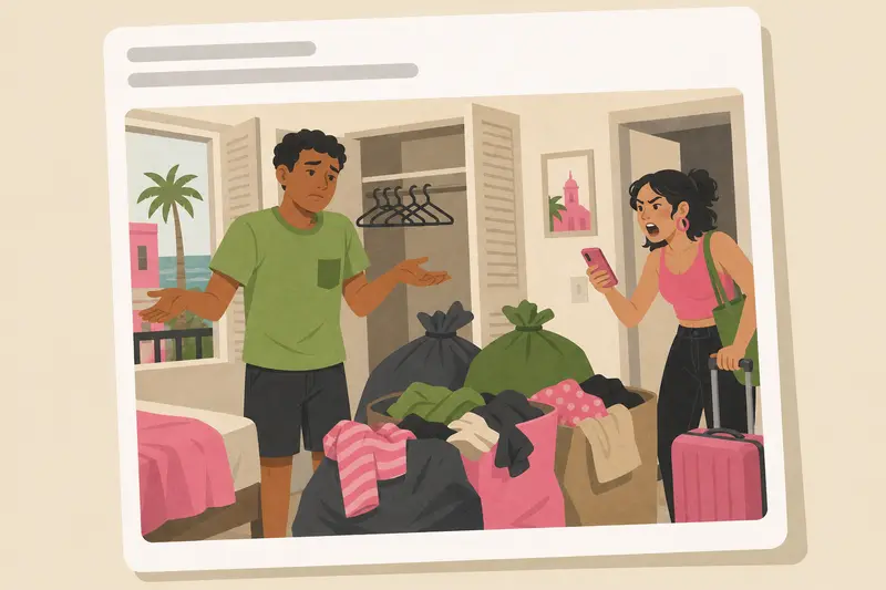 Cover illustration for AITJ for donating my roommate's extensive fast-fashion clothing collection to a shelter without asking?, C1 Spanish story