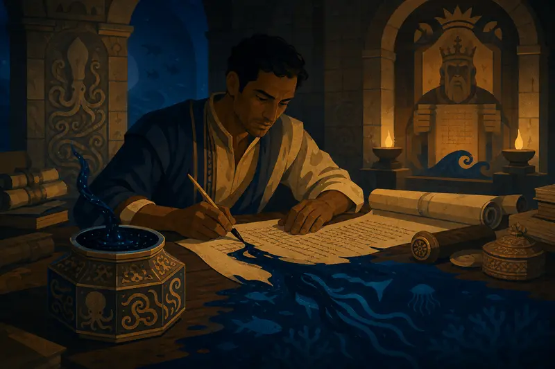Cover illustration for The Ink Remembers the Deep, C1 Spanish story