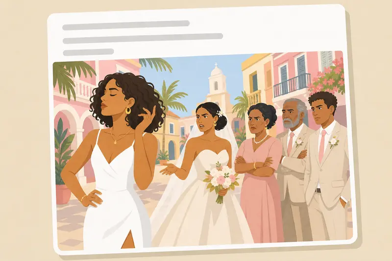 Cover illustration for AITJ for wearing a white dress to my sister's wedding?, A1 Spanish story