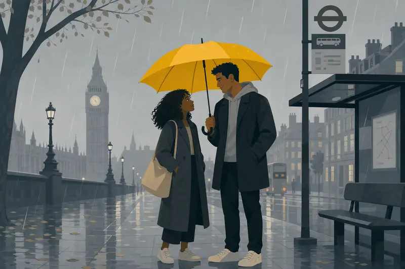 Cover illustration for The Yellow Umbrella, A1 Spanish story