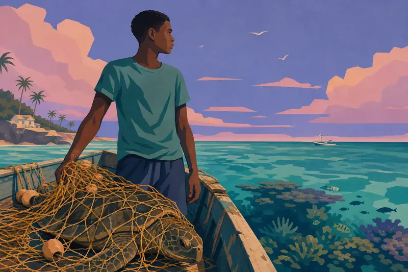 Cover illustration for The Weight of Nets, B2 Spanish story