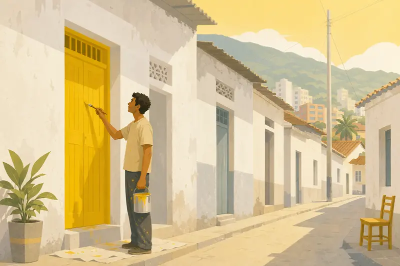 Cover illustration for The Yellow Street, A0 Spanish story