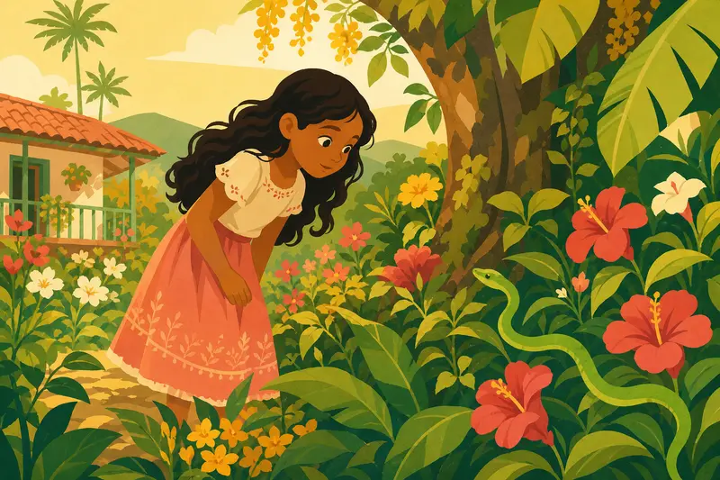 Cover illustration for The Green Snake's Secret, A0 Spanish story
