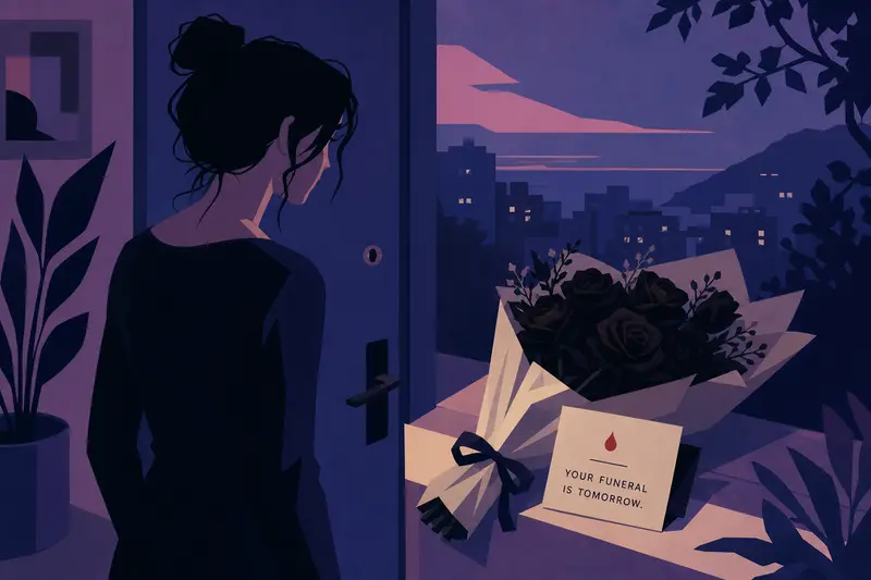 Cover illustration for Black Flowers on Monday, A2 Spanish story