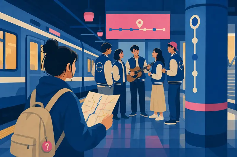 Cover illustration for Left at the Blue Line, A2 Spanish story