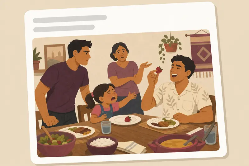 Cover illustration for AITJ for telling my brother to leave after he ate my daughter's strawberry?, A0 Spanish story