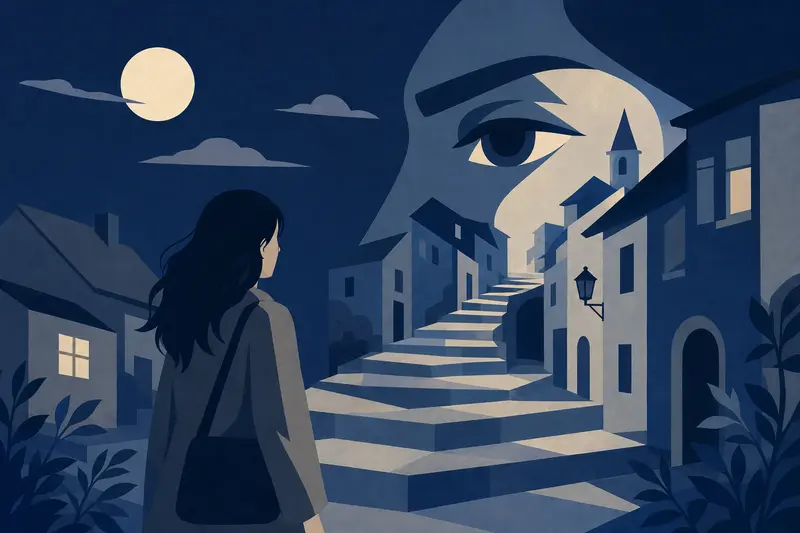 Cover illustration for Eyes That Lie, A1 Spanish story