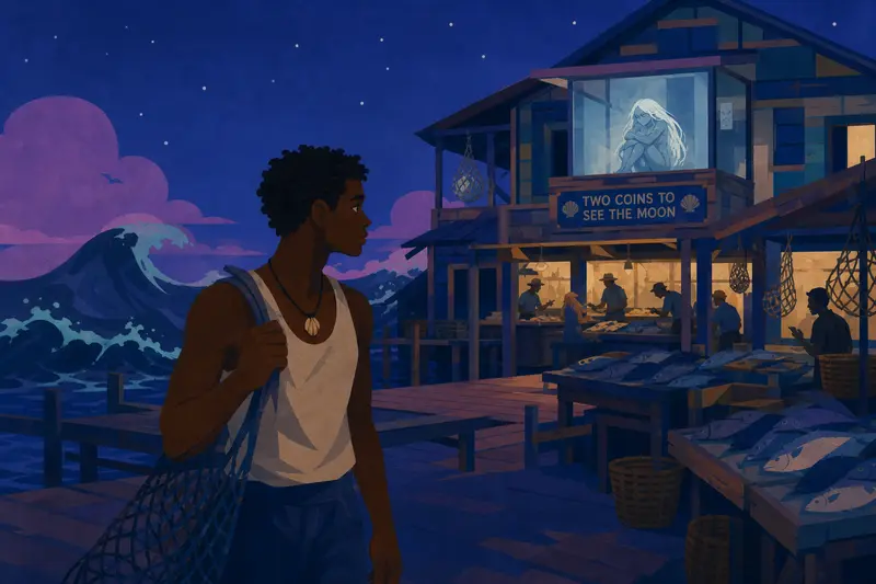 Cover illustration for Two Coins to See the Moon, B1 Spanish story
