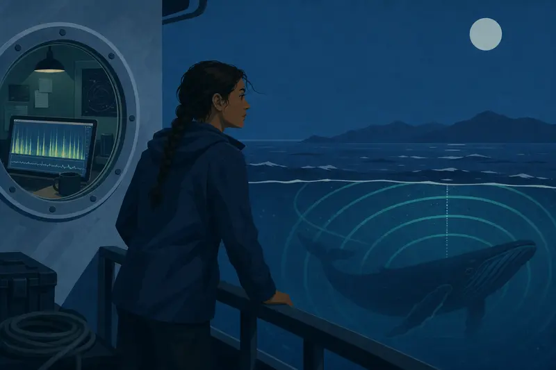 Cover illustration for The Hum Beneath the Whales, C1 Spanish story