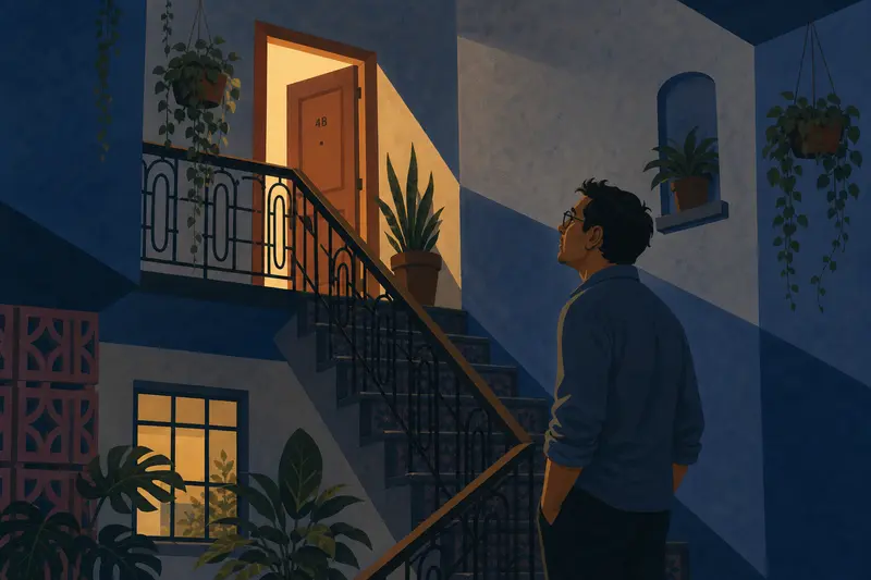 Cover illustration for The Noise Upstairs, B1 Spanish story