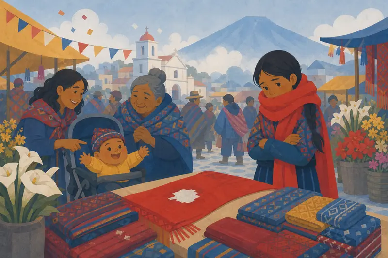 Cover illustration for Scarves, Right Here!, A0 Spanish story