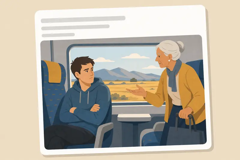 Cover illustration for AITJ for not switching train seats with an old lady?, A2 Spanish story