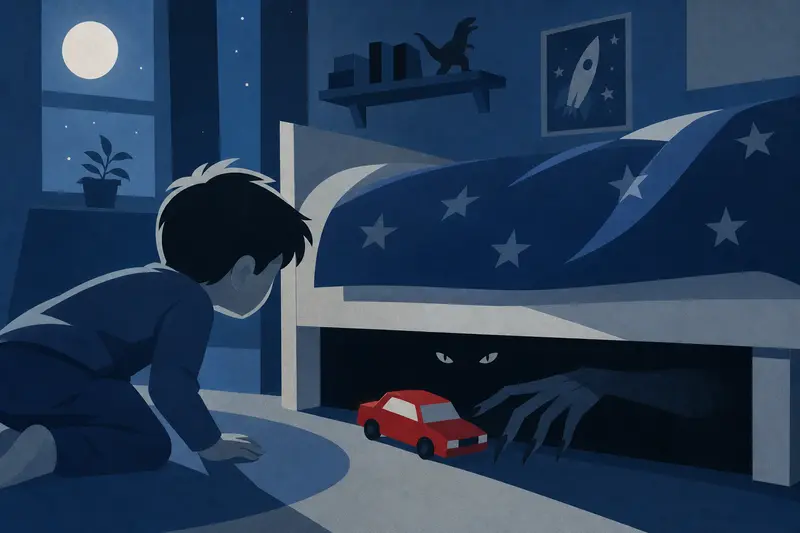 Cover illustration for What Comes Out from Under the Bed, A1 Spanish story