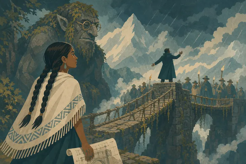 Cover illustration for The Man Who Sells Bridges, B2 Spanish story