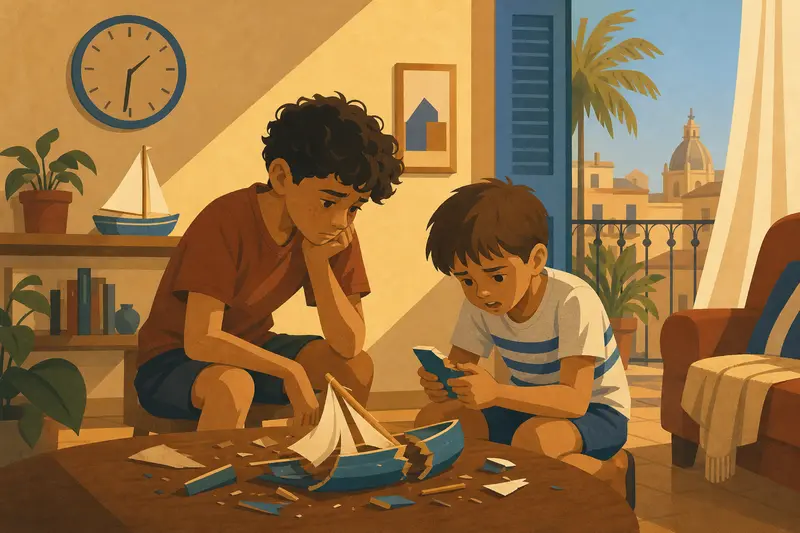 Cover illustration for Two Hands, One Boat, A1 Spanish story