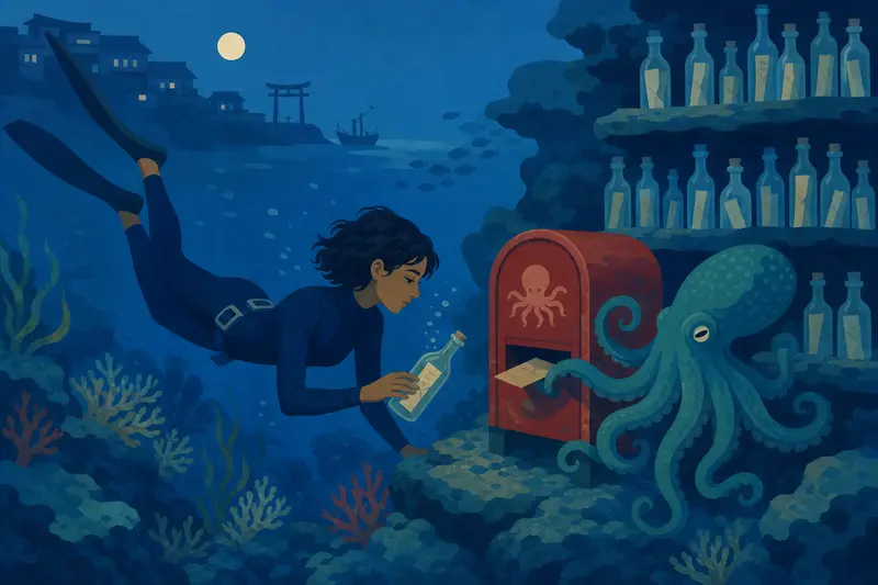 Cover illustration for The Archivists of the Deep, B2 Spanish story