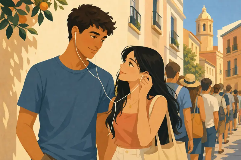 Cover illustration for Music for Two, A1 Spanish story