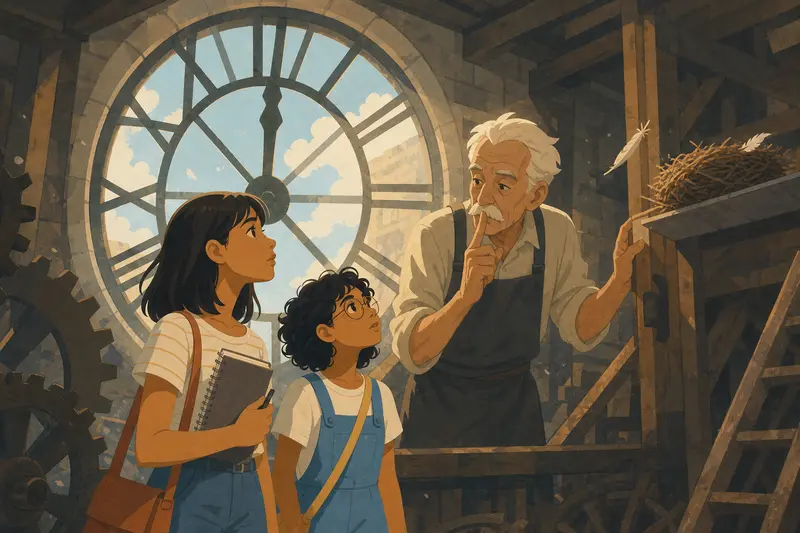 Cover illustration for The Nest Inside the Clock, A1 Spanish story