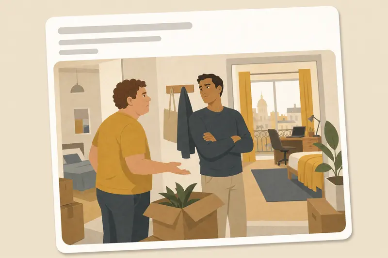 Cover illustration for AITJ for taking the bigger bedroom in our shared apartment?, B1 Spanish story