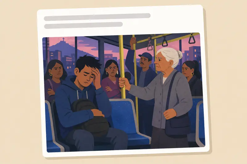 Cover illustration for AITJ for not giving my seat to an old woman on the bus?, A1 Spanish story