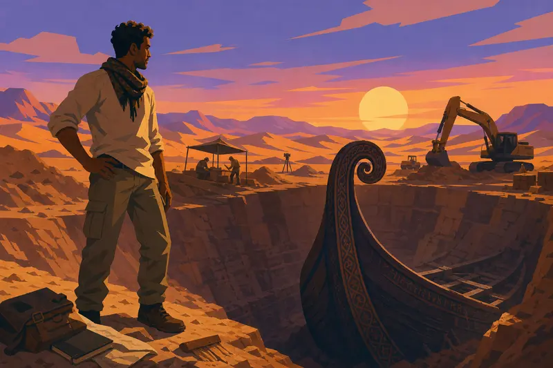 Cover illustration for The Longship Beneath the Dunes, C1 Spanish story