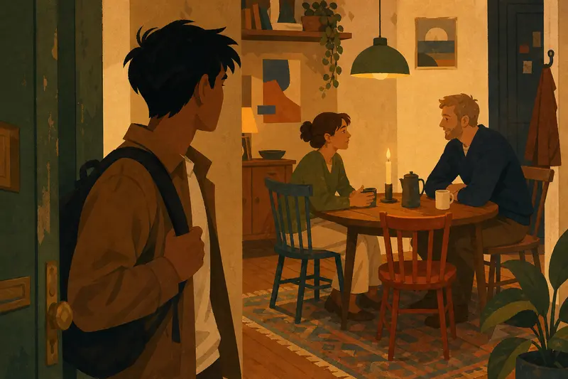 Cover illustration for Three Chairs at a Small Table, A0 Spanish story