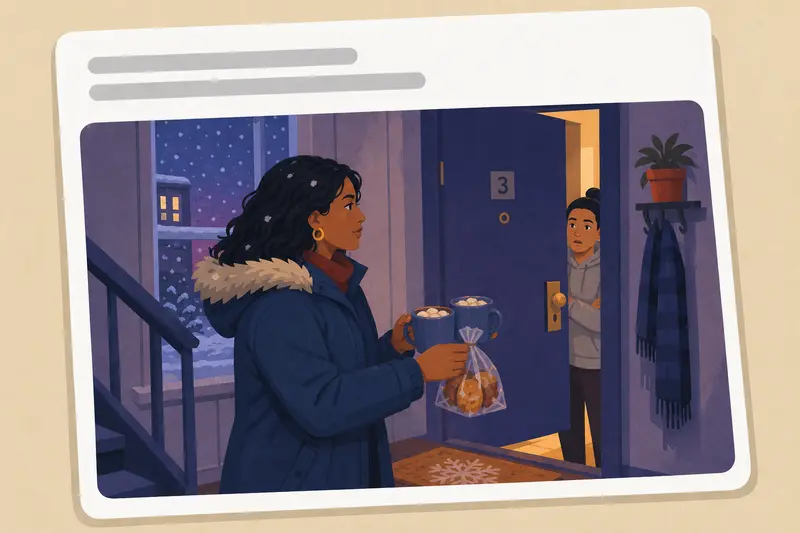 Cover illustration for AITJ for knocking on apartment 3 with hot chocolate?, A1 Spanish story