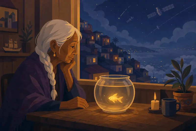 Cover illustration for A Bowl Full of Night, A0 Spanish story