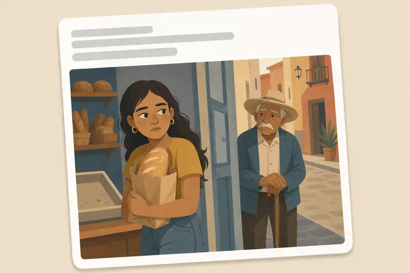 Cover illustration for AITJ for taking the last bread from an old man who was waiting first?, A0 Spanish story