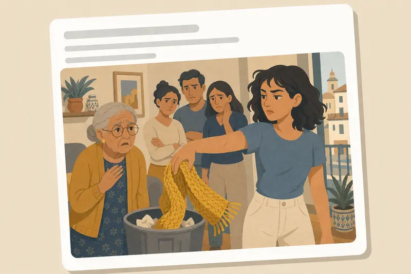 Cover illustration for AITJ for throwing my grandmother's handmade scarf straight into the trash?, A0 Spanish story