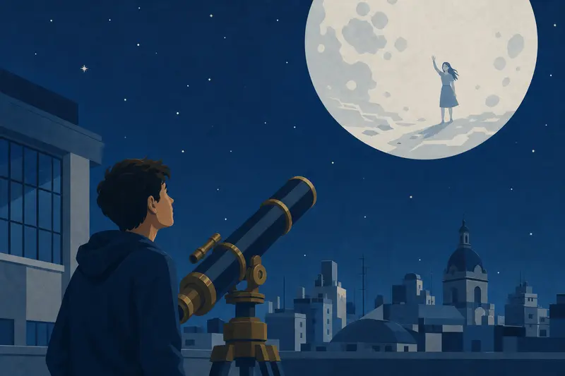 Cover illustration for The Girl on the Moon, A2 Spanish story
