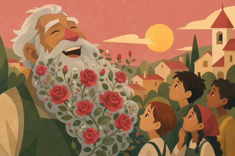 Cover illustration for The Garden in His Beard, A1 Spanish story