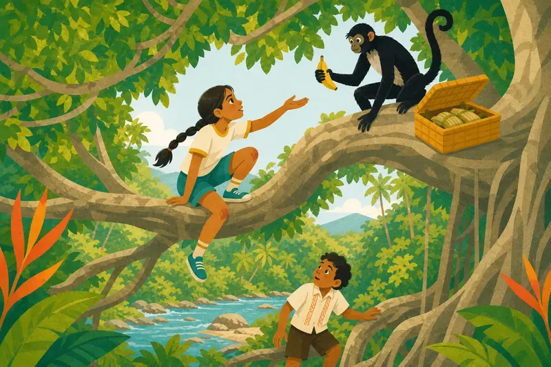 Cover illustration for The Treetop Trade, A2 Spanish story