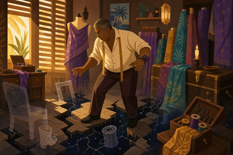 Cover illustration for The Tailor Who Lost the Floor, B2 Spanish story
