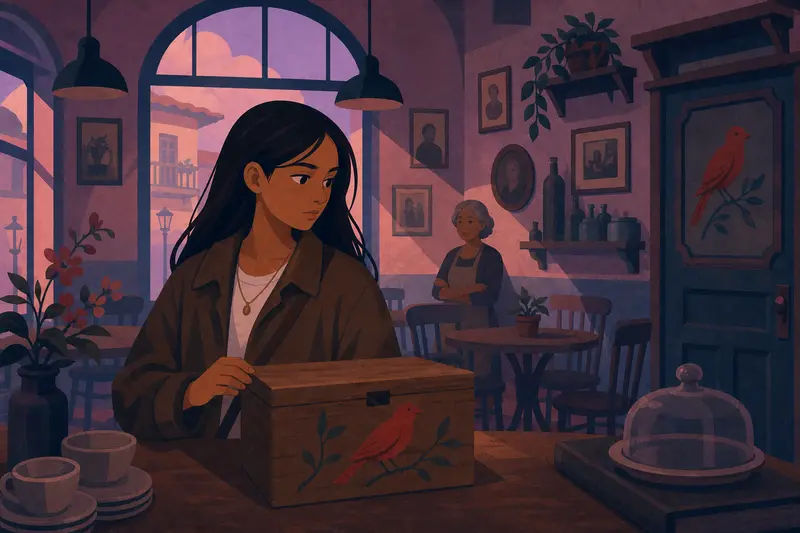 Cover illustration for The Letter in the Wooden Box, A1 Spanish story
