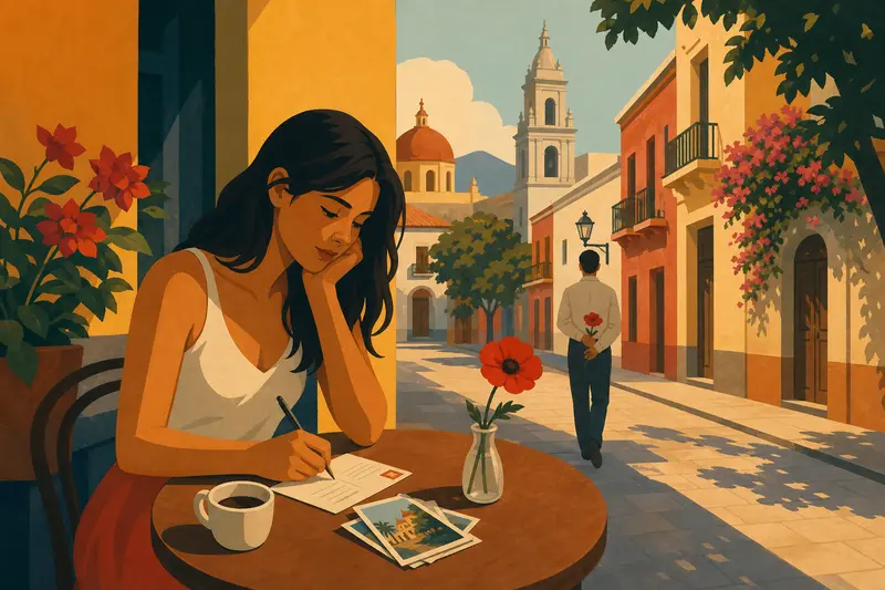Cover illustration for A Red Flower in a New City, A0 Spanish story