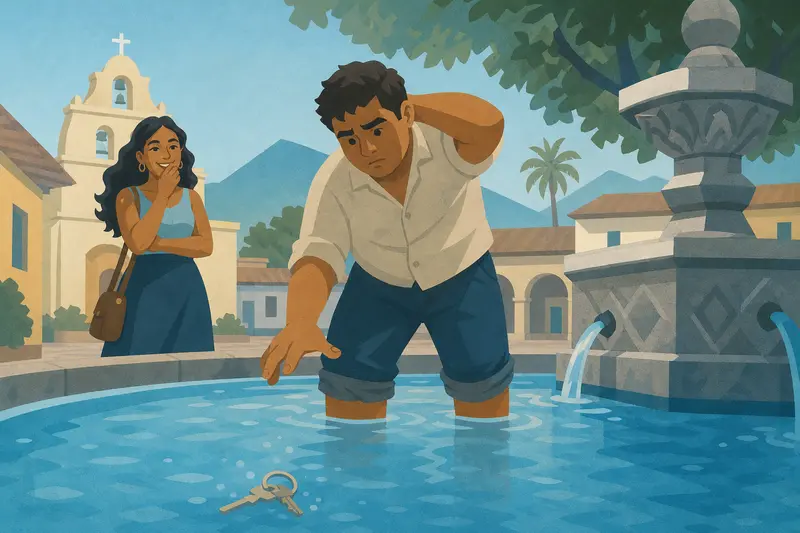 Cover illustration for Keys in the Cold Water, A1 Spanish story