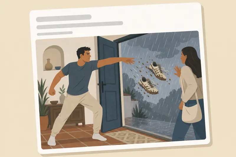 Cover illustration for AITJ for Throwing My Wife's Shoes Into the Rain?, A0 Spanish story