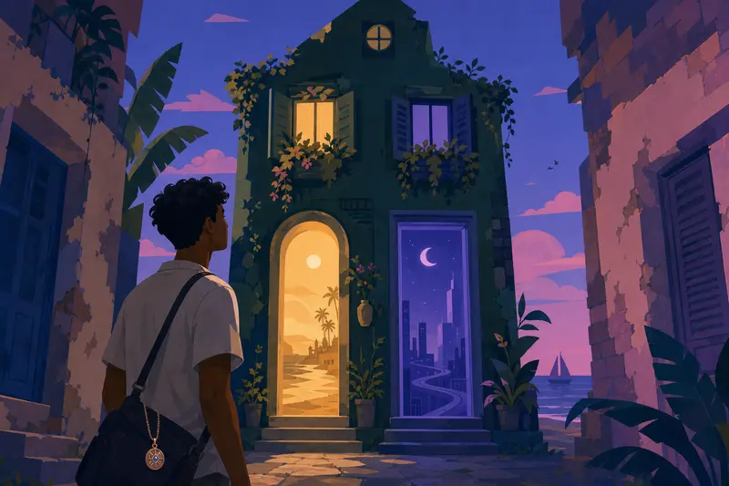 Cover illustration for The House Between Yesterday and Tomorrow, A2 Spanish story