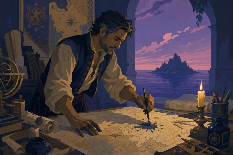 Cover illustration for The Cartographer's Stain, B2 Spanish story