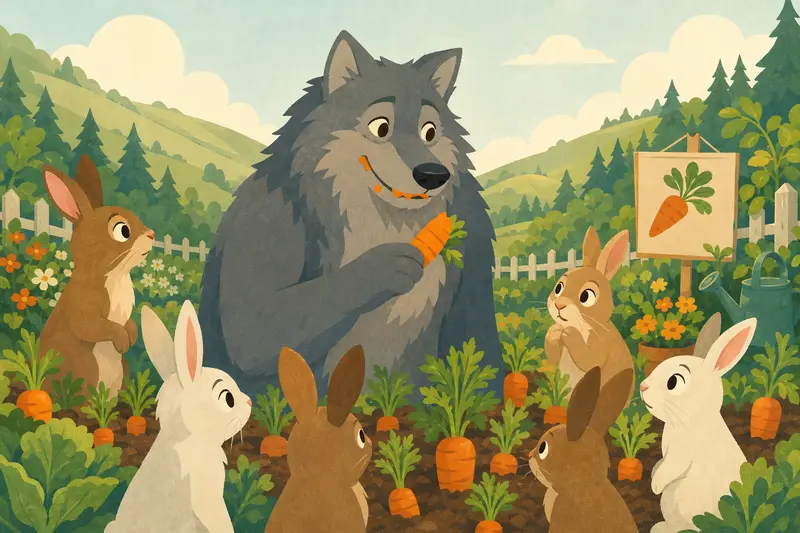 Cover illustration for The Wolf Who Loved Carrots, A2 Spanish story