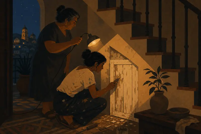 Cover illustration for The Blue Dress Waits in the Dark, A2 Spanish story